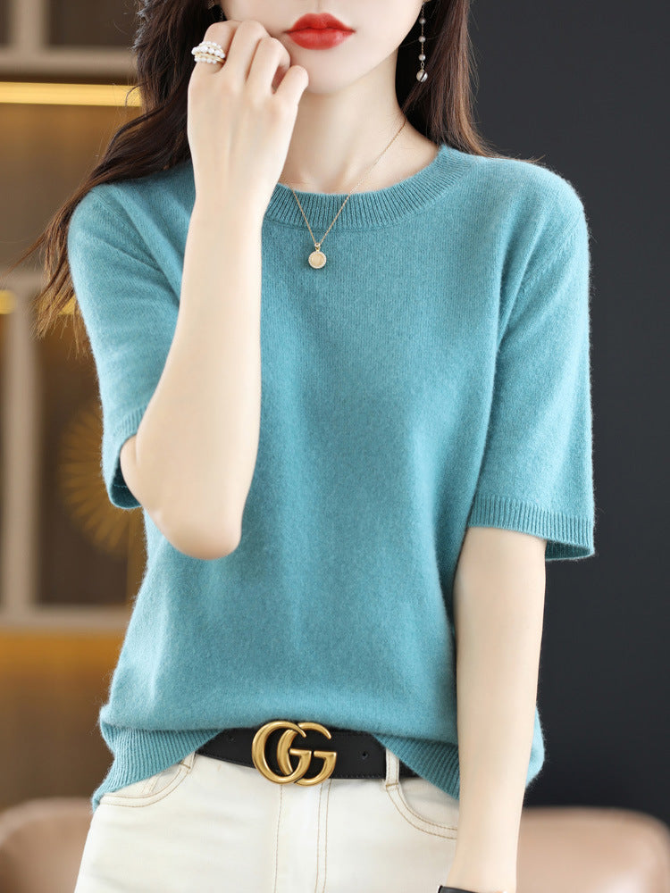 Knitted Short Sleeve Loose T-shirt Inner Wear Sweater Non-cashmere Bottoming Shirt