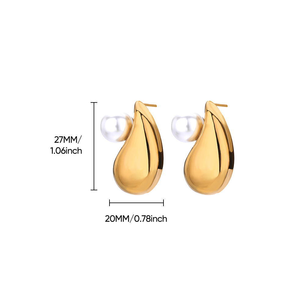 Convex Heart-shaped Inlaid Beads Light Luxury Earrings