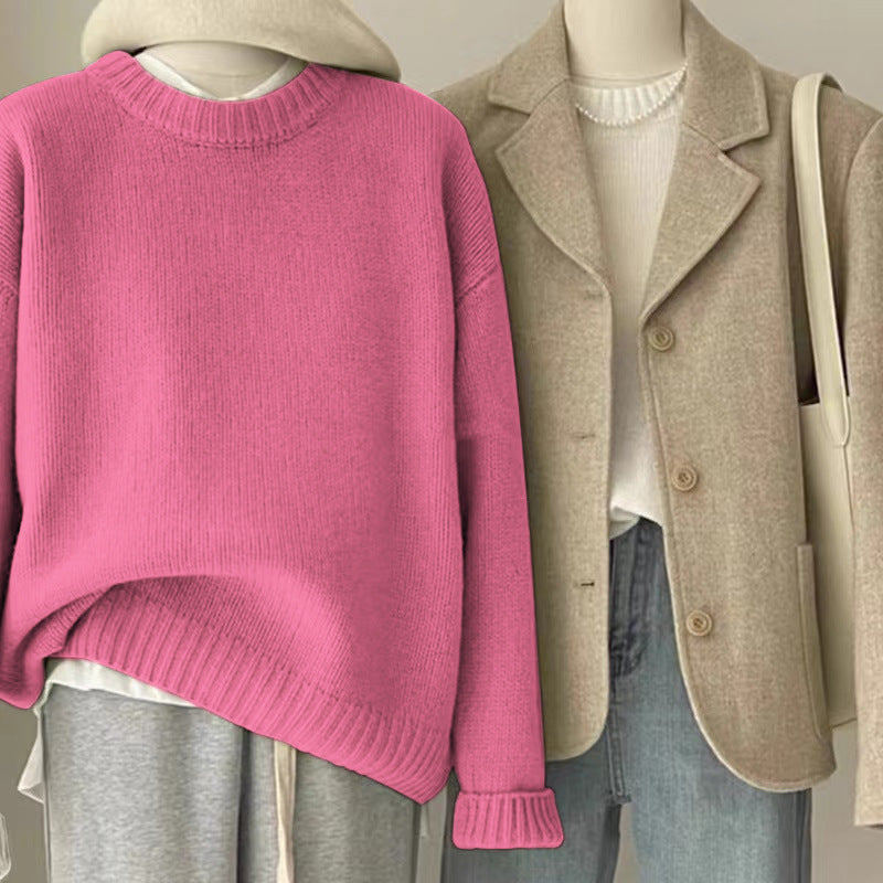 Retro Dark Green Sweater For Women Autumn And Winter Loose