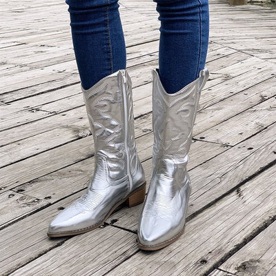 Mid-calf Solid Color Pointed Martin Boots