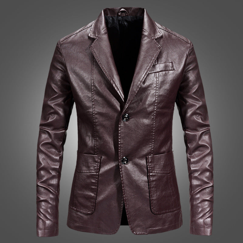Slim Handsome  Leather Jacket Small Suit Men