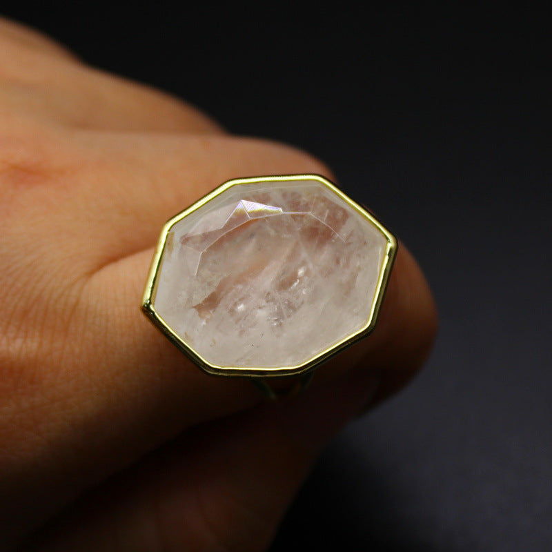 Crystal Ornament Natural Stone Polygon Exaggerated Big Ring