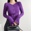 Women's Round Neck Single-breasted Bell-sleeve Sweater