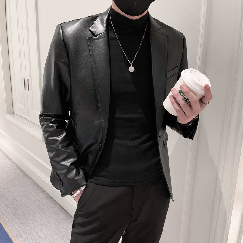 Leather Jacket Korean Slim PU Leather Jacket Jacket Men