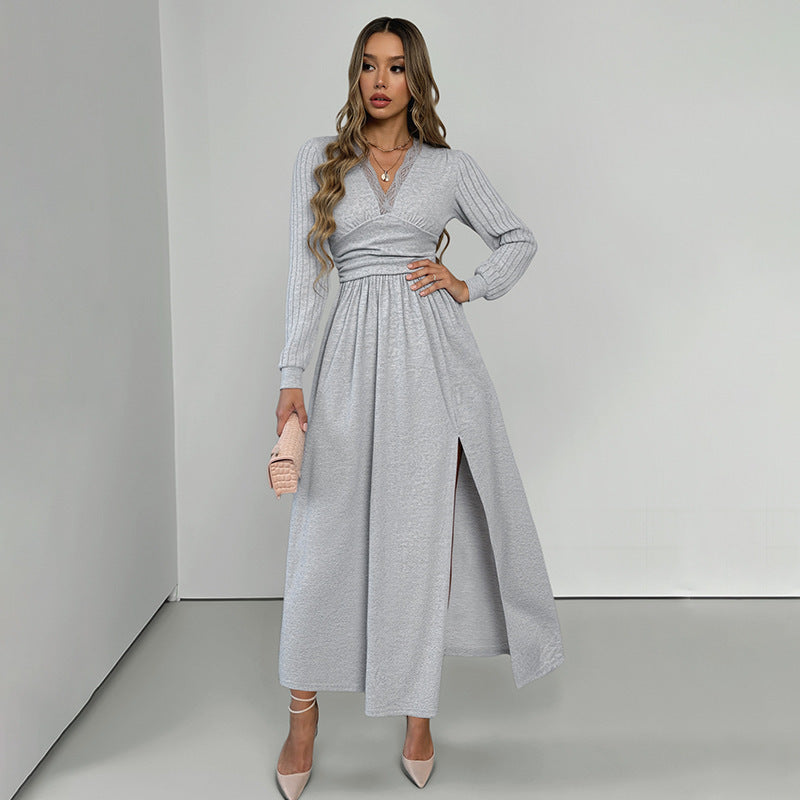 V-neck Long-sleeve Dress Women's