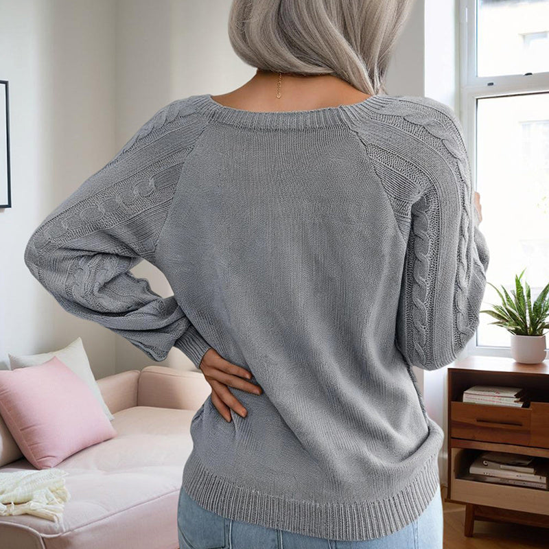 Women's Solid Color Casual Square Neck Button-Detail Knit Top -