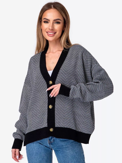Contrast Striped Sweater Jacket, Long Sleeved Top