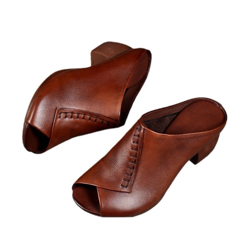 Square Heel Peep-toe Slippers