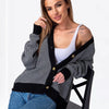 Contrast Striped Sweater Jacket, Long Sleeved Top