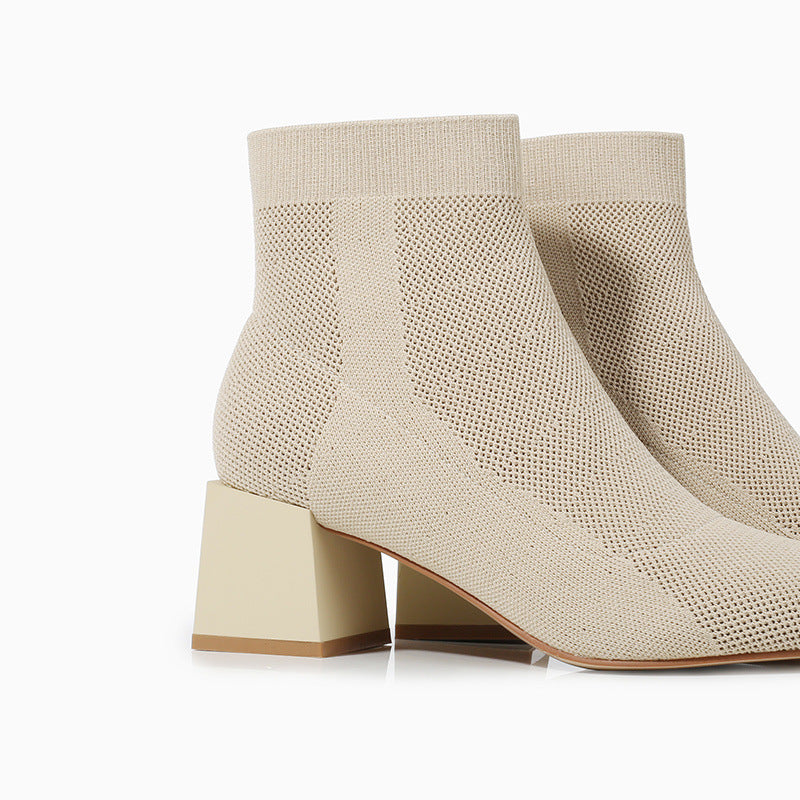 All-match Stretch Knitted High Heel Solid Color