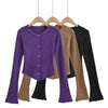 Women's Round Neck Single-breasted Bell-sleeve Sweater