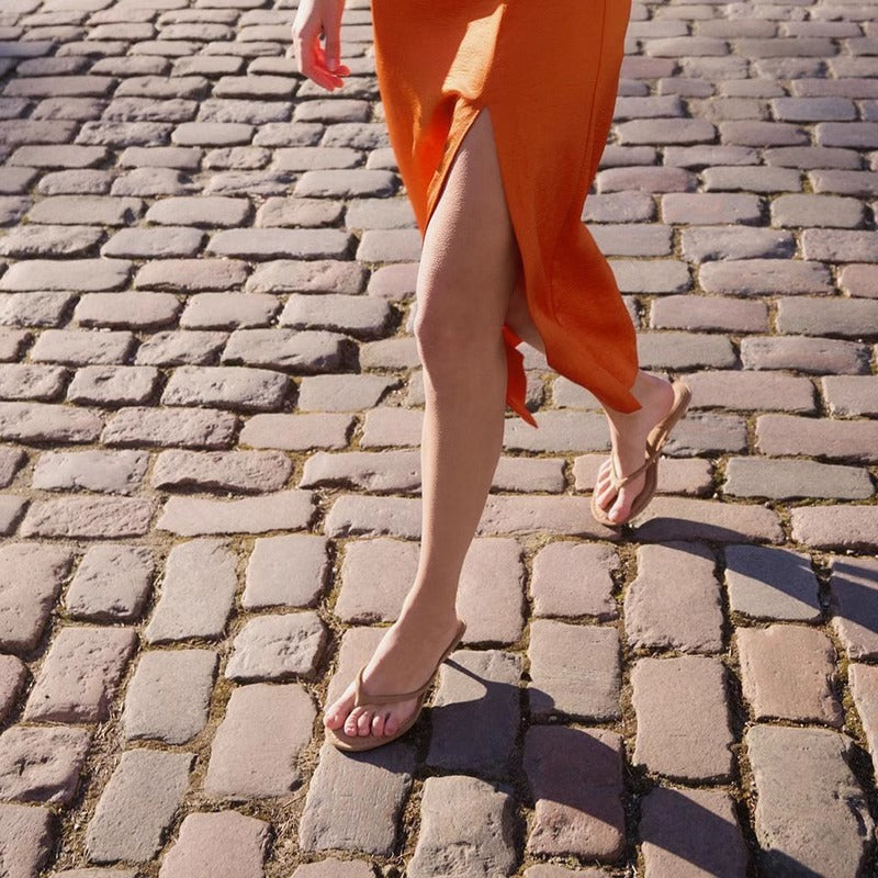 Summer Round Toe High Heel Flip-flops Flip-toe Mid Heel Sandals