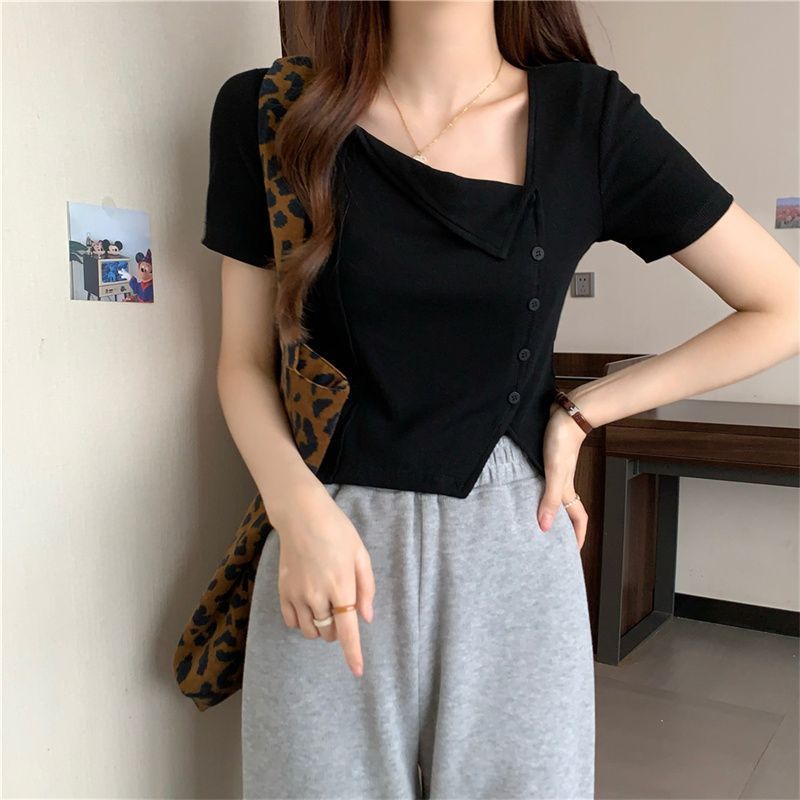 Women's Irregular Square Collar Split Shoulder T-shirt