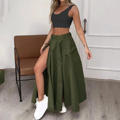 Women Two Piece Outfits Summer Cropped Vest Top High Waisted Slit Skirt Casual Matching Sets
