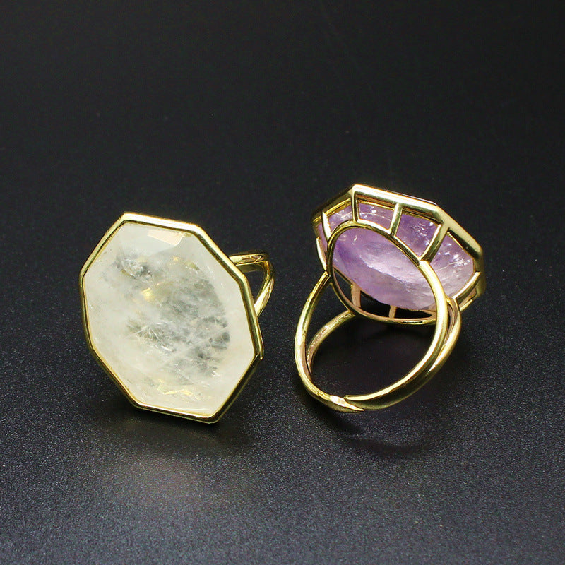 Crystal Ornament Natural Stone Polygon Exaggerated Big Ring