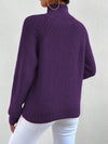 Women Casual Solid Color High Neck Raglan Sleeve Button Decor Pullover Sweater