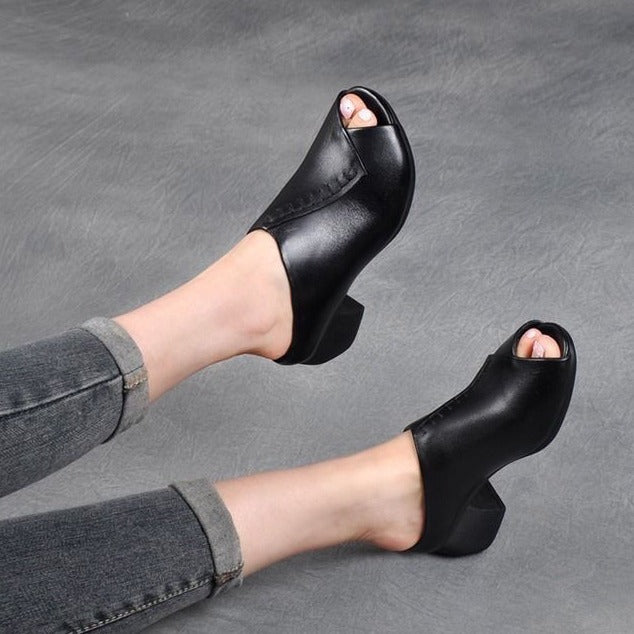 Square Heel Peep-toe Slippers