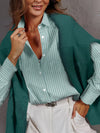 Women's Plus Size Striped Work Casual Long Sleeve Shirt