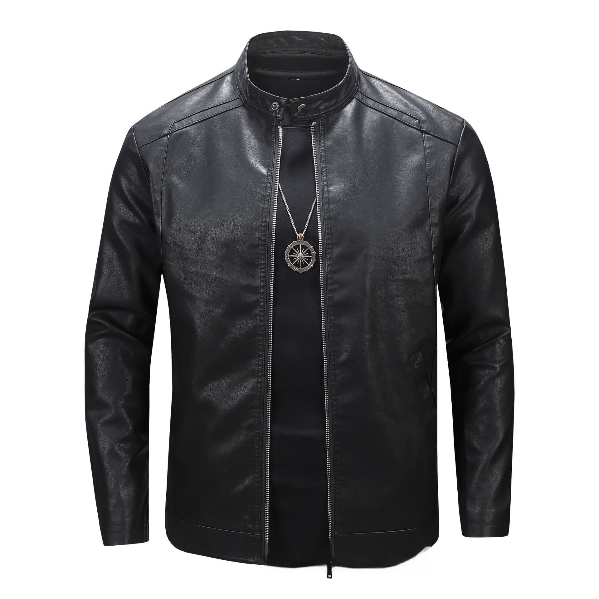 Spring And Autumn Men's Slim Leather Clothing With Stand Collar Jacket