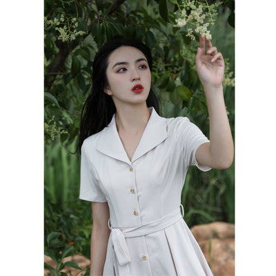 Elegant Suit Collar White Shirt Slim White Dress