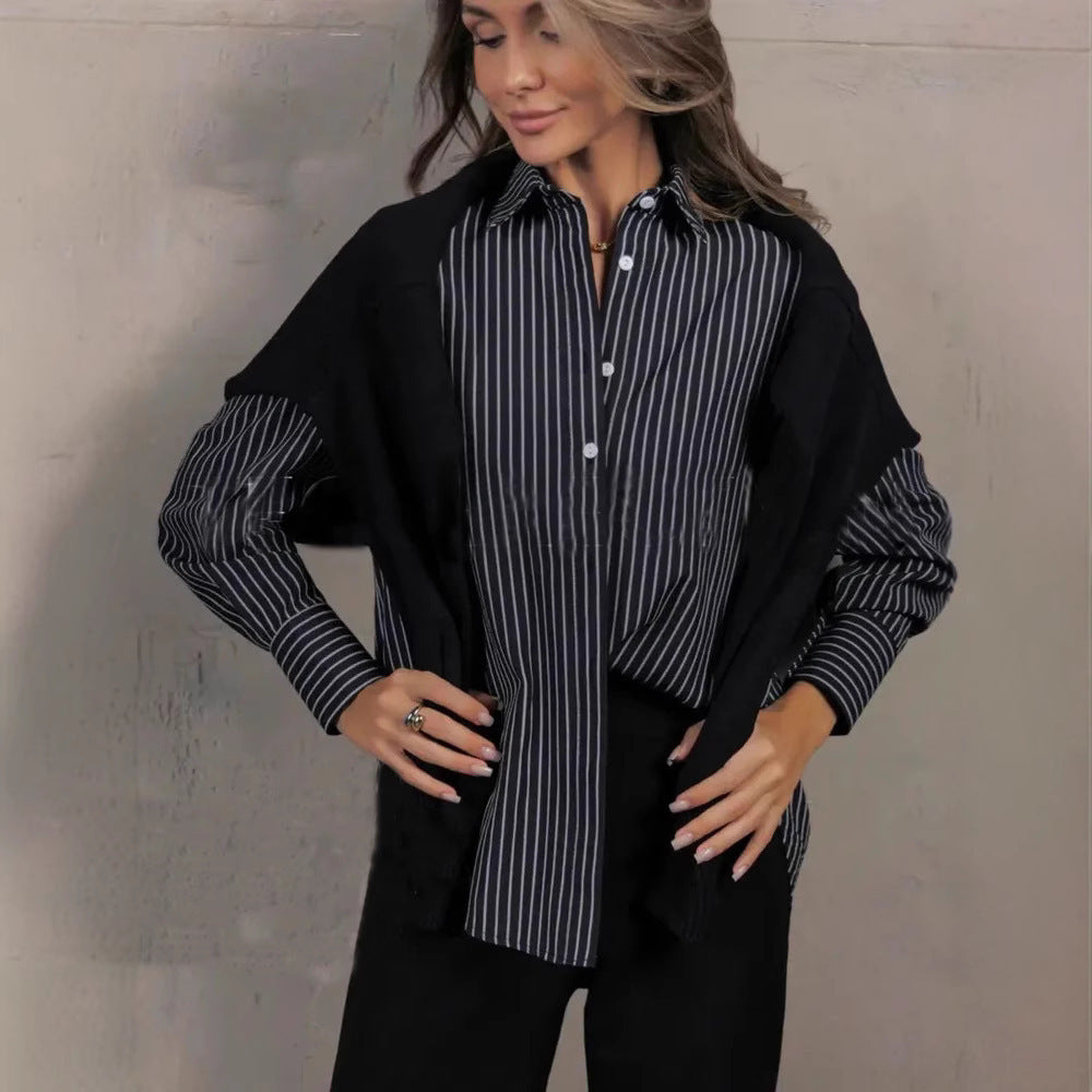 Women's Plus Size Striped Work Casual Long Sleeve Shirt