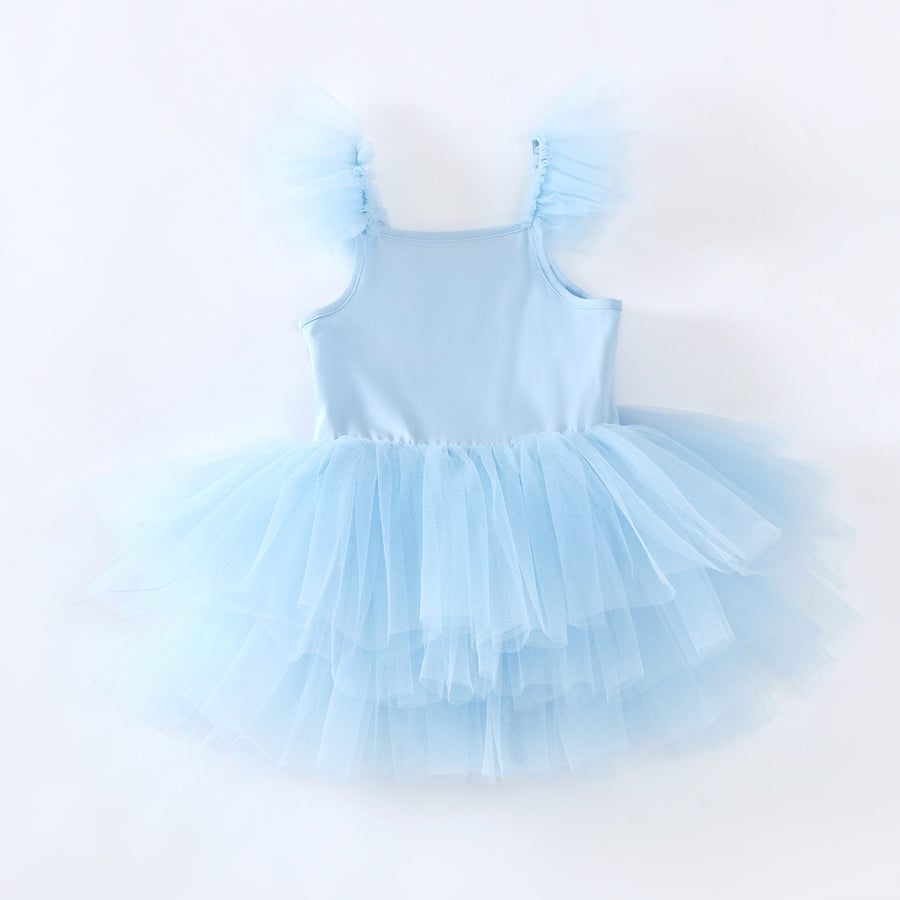 Girls' Dancing Leaf Clothing Mesh Gymnastics Clothes Children Sky Blue Practice Skirt