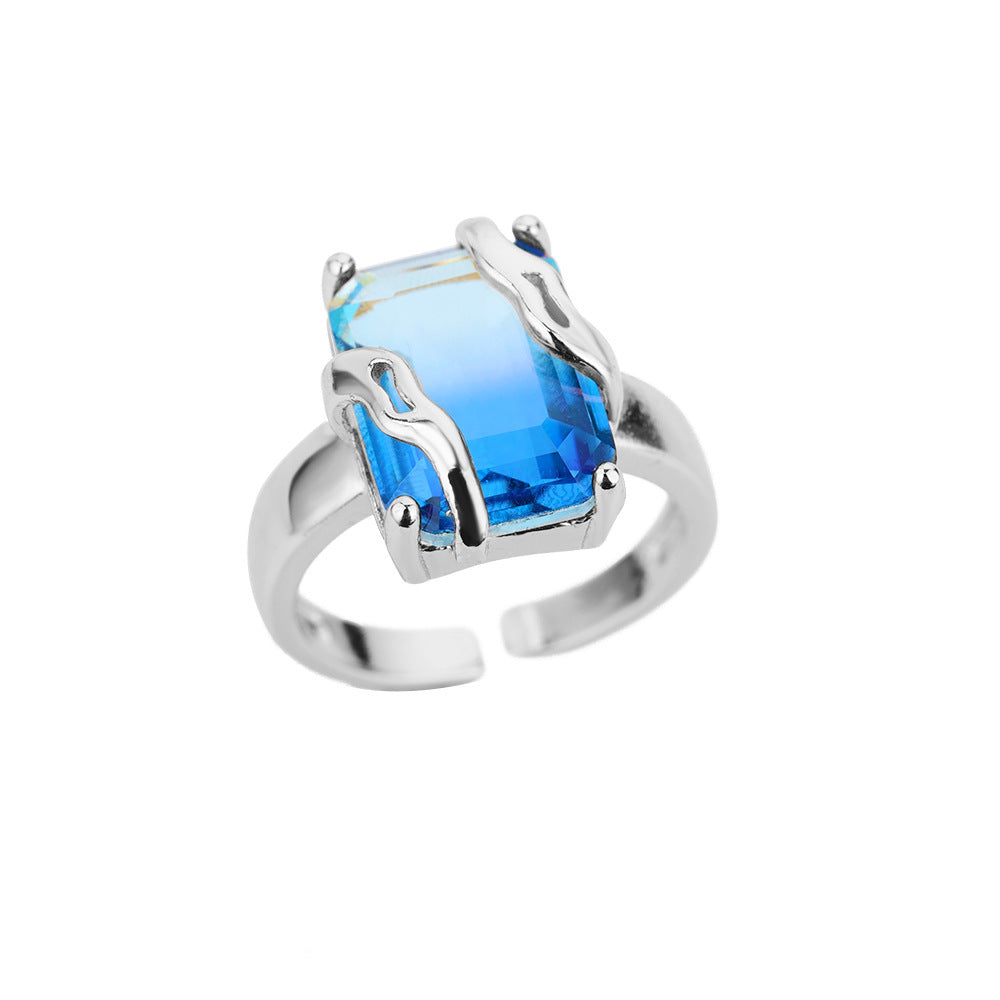 Niche Retro Blue Big Zircon Trendy Personality Ring