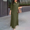 Solid Color Lapel Long Sleeve Simple Dress Women