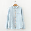 Women's Elegance Doll Collar Embroidered Pleated Long Sleeve Shirt