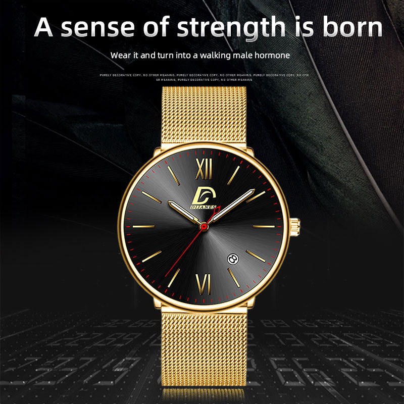 Men's Stainless Steel Calendar Watch Korean Version