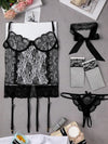 Sexy Lingerie Extreme Cosplay 4 Piece Lace Babydoll Sheer Lingerie Cosplay Etching Erotic Lingerie Fancy Dress Costume Thong Thong Stockings Black Lace Eye Mask Etching