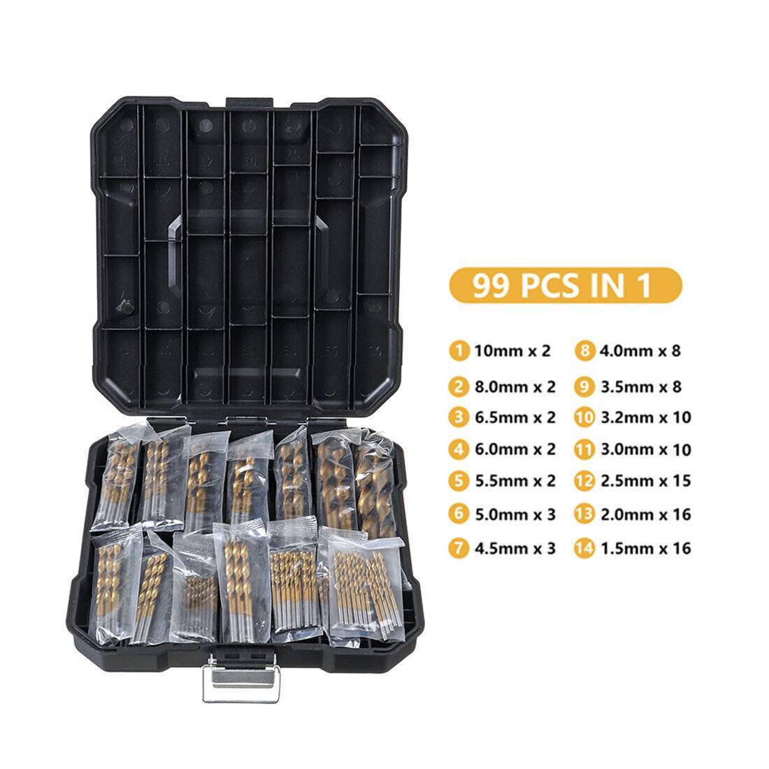 99X Titan HSS Spiralbohrer Stahl Bohrer Satz Werkzeug Set Metallbohrer 1.5-10mm