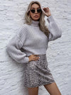 Turtleneck Midriff-baring Knitted Sweater Short