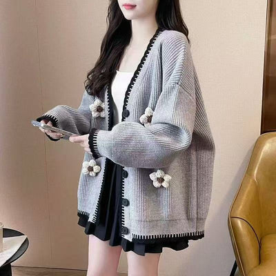 Spring And Autumn Outer Wear Coat Idle Style Design Knitted Top