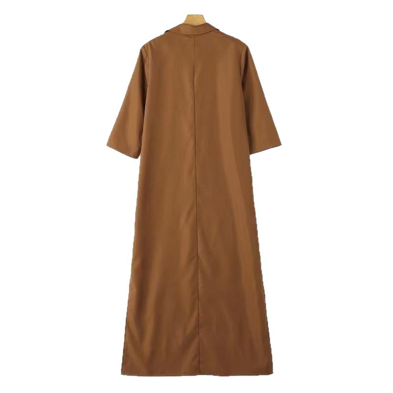 Solid Color Lapel Long Sleeve Simple Dress Women