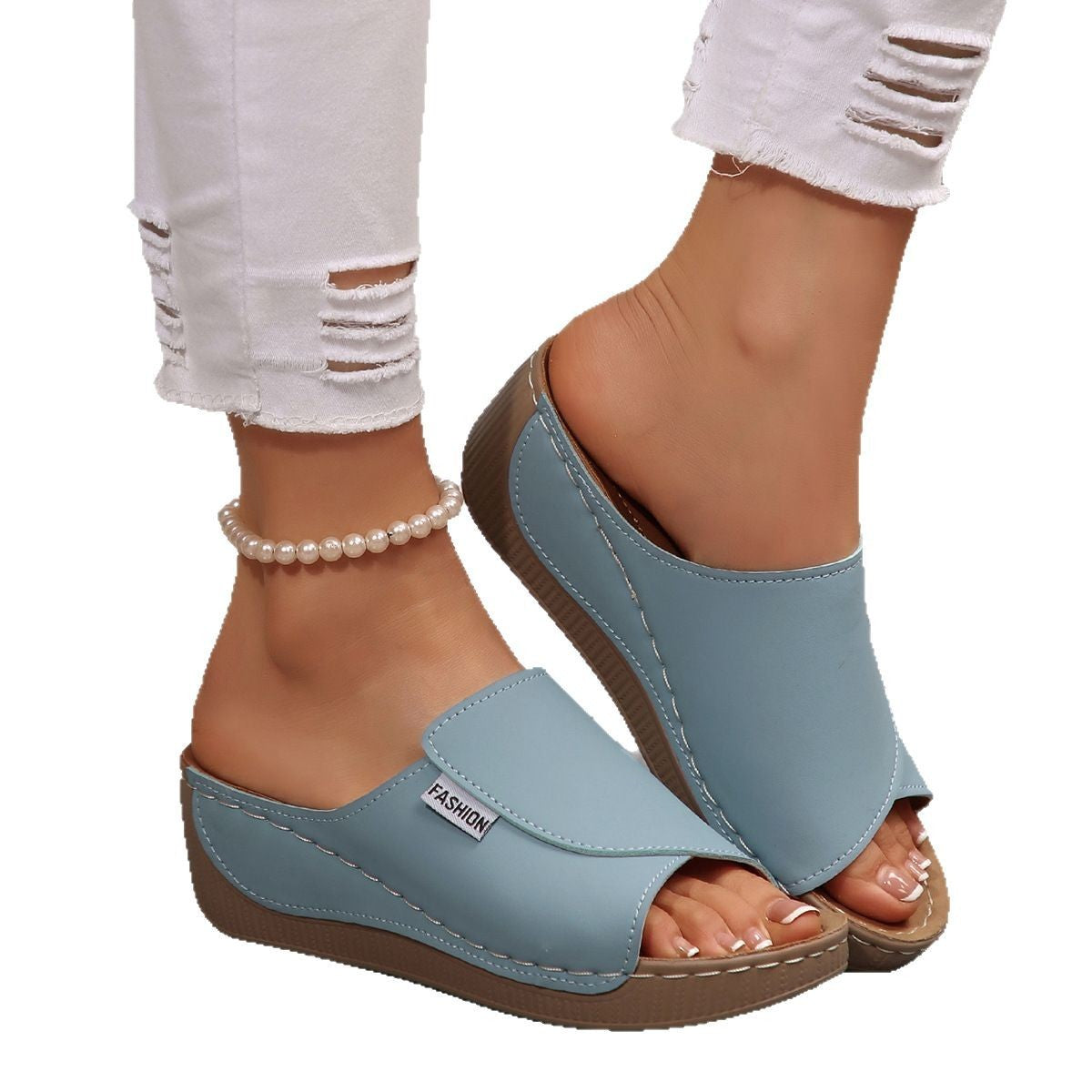 Simple Stylish Peep Toe Wedge Slippers