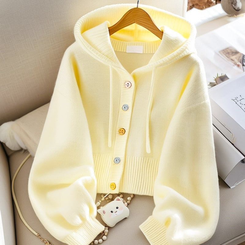 Soft Glutinous Hooded Sweater Coat Ladies