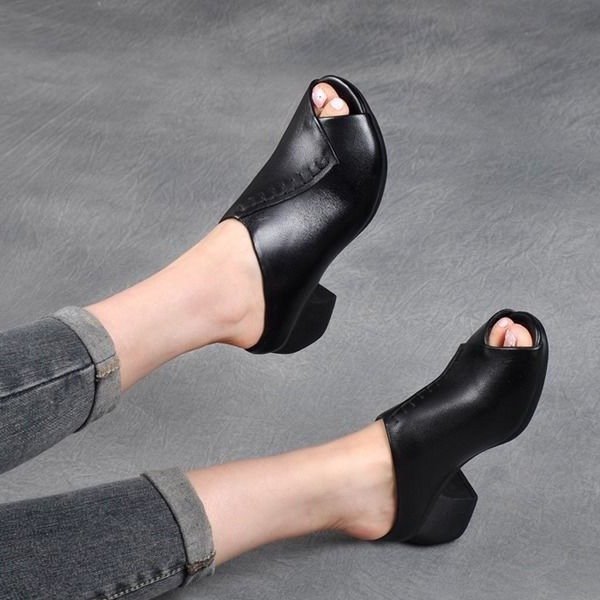 Square Heel Peep-toe Slippers
