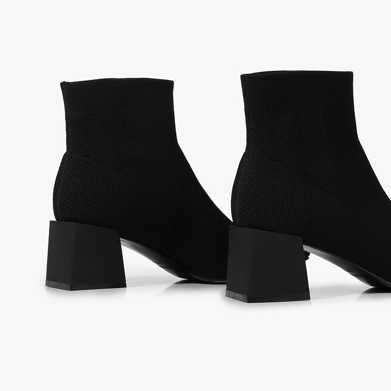 All-match Stretch Knitted High Heel Solid Color