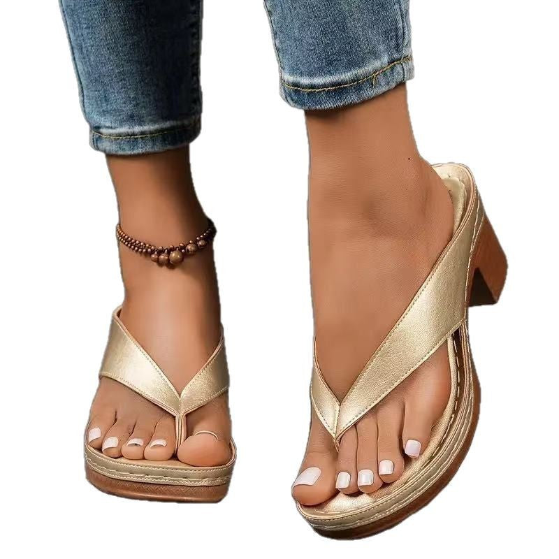 Women's Solid Color Flip-flops Fashion Wedge