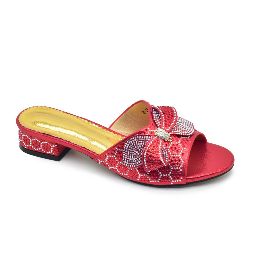 Bowknot Rhinestone Daily Low-top Sandals Casual
