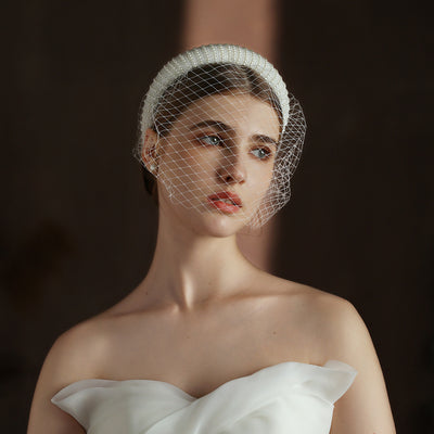 French Hepburn Style Bridal Veil White