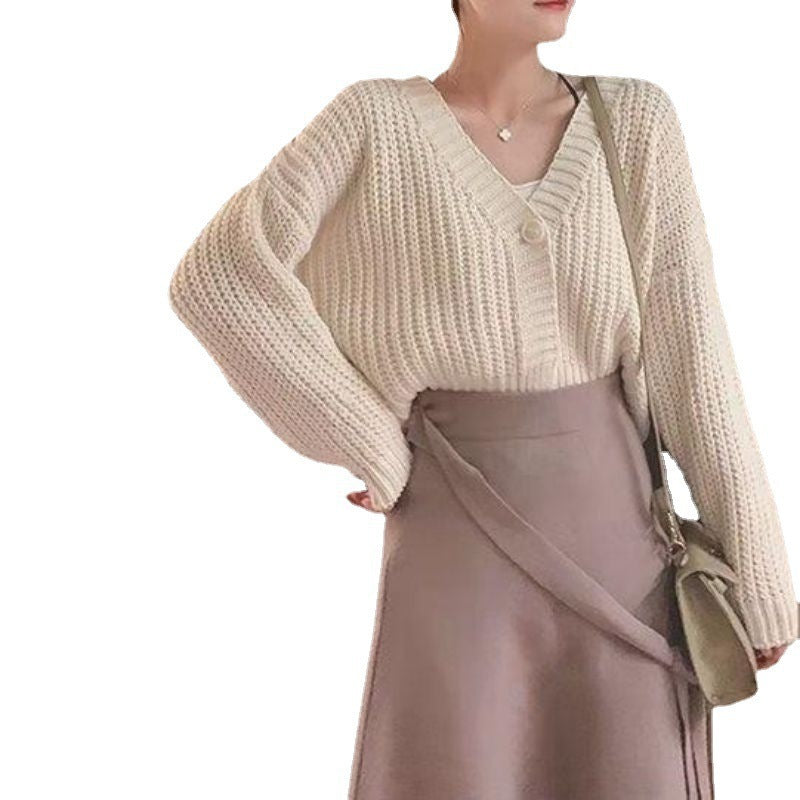 College Style Girls' Tops Loose Outer Wear Short Knitted Cardigan Sweater