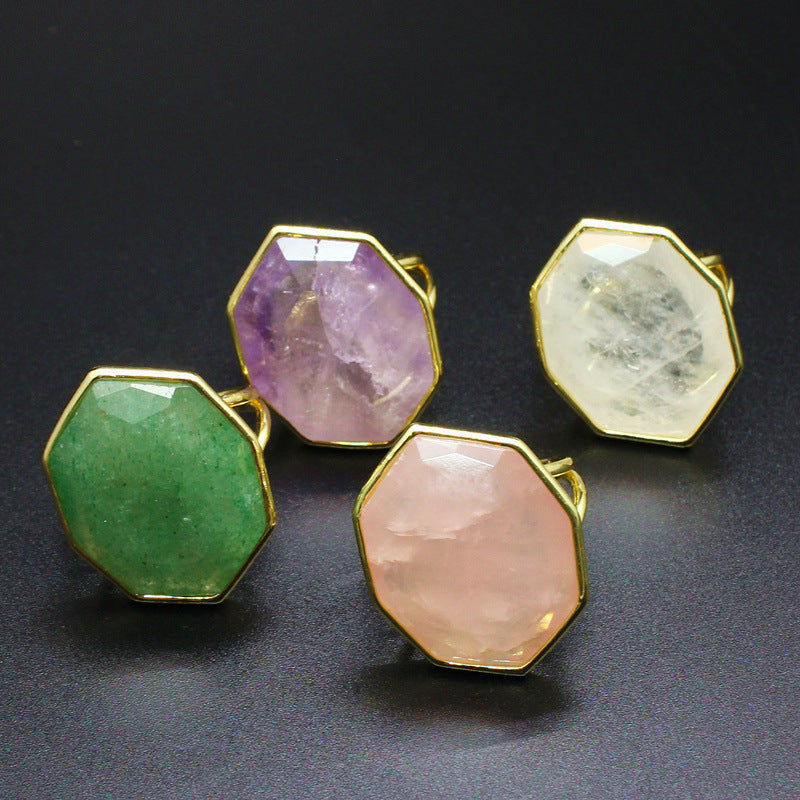 Crystal Ornament Natural Stone Polygon Exaggerated Big Ring