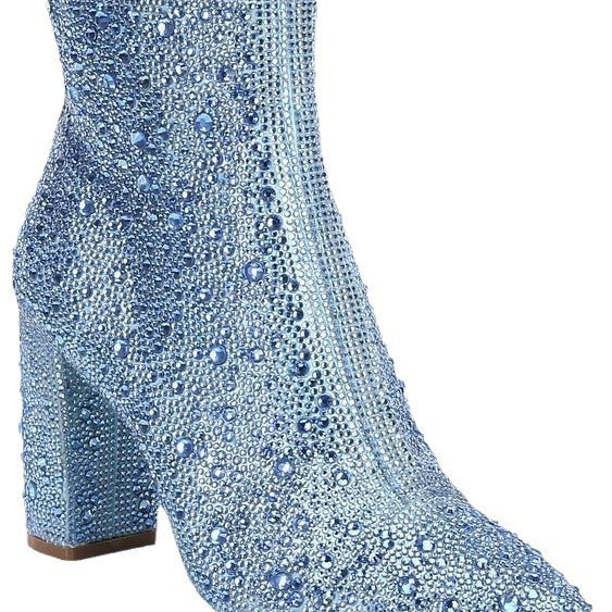Rhinestone Pointed Toe Fashion Ankle Boots