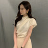 Women's Stand Collar Oblique Pleated Shirt Top