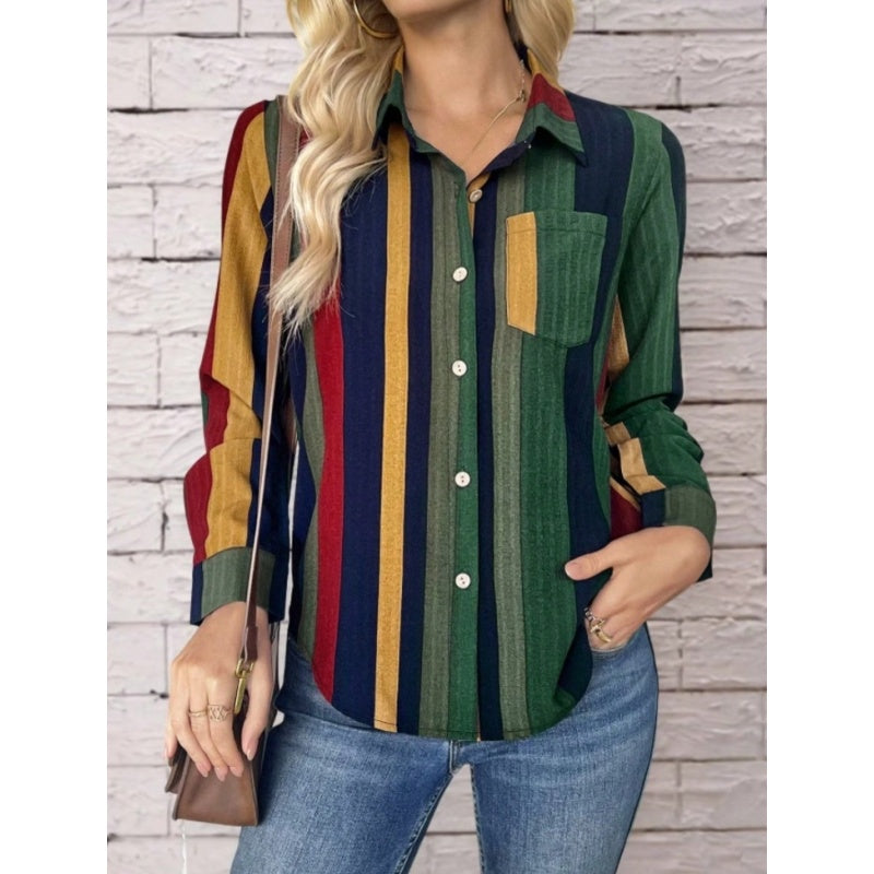 Womens Contrast Color Button Down Collared Shirt Casual Long Sleeve Business Office Work Blouses Tops