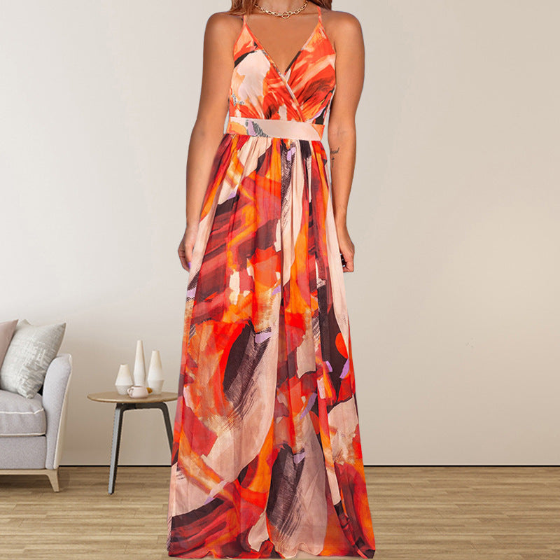 Women's Mid-waist Strap Type Printed Dress