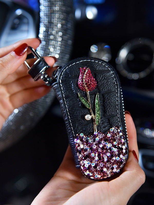 Car Key Case With Diamonds And Roses