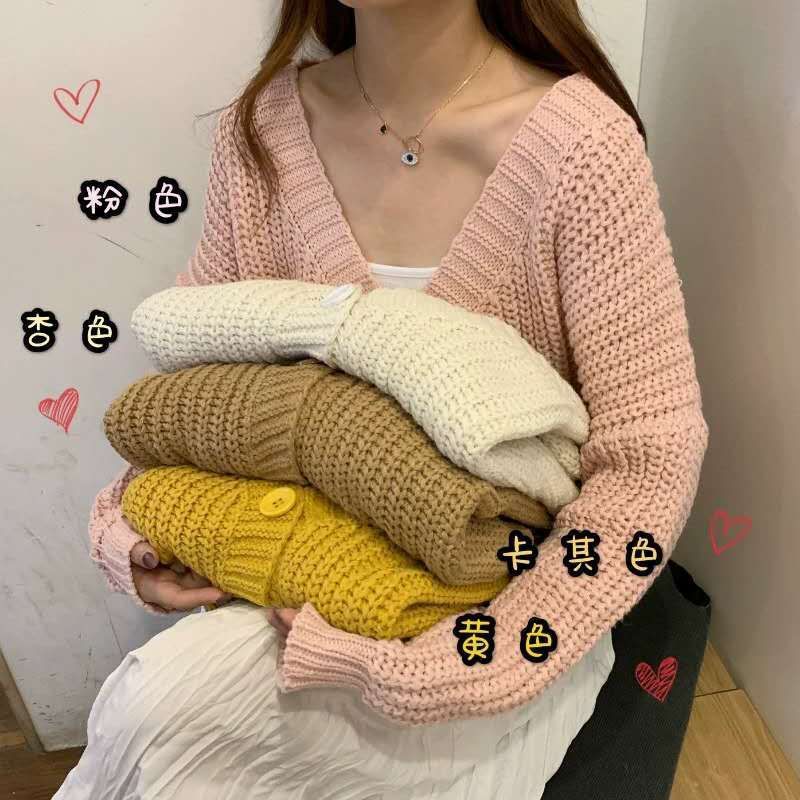 College Style Girls' Tops Loose Outer Wear Short Knitted Cardigan Sweater